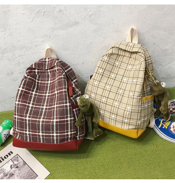 DALFR Bookbag новая мода высокое качество Pu Сращивание Студенческая сумка дамы плед холст рюкзак Повседневная дикая большая емкость дорожная сумка
