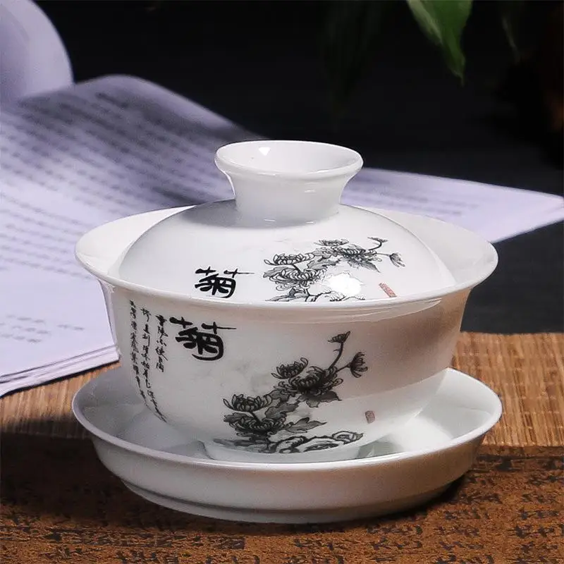 Ручная роспись, элегантные чайные горшки Gaiwan из керамики, фарфоровый чайник кунг-фу, чайный сервиз для путешествий, чайная посуда, посуда для напитков, украшения