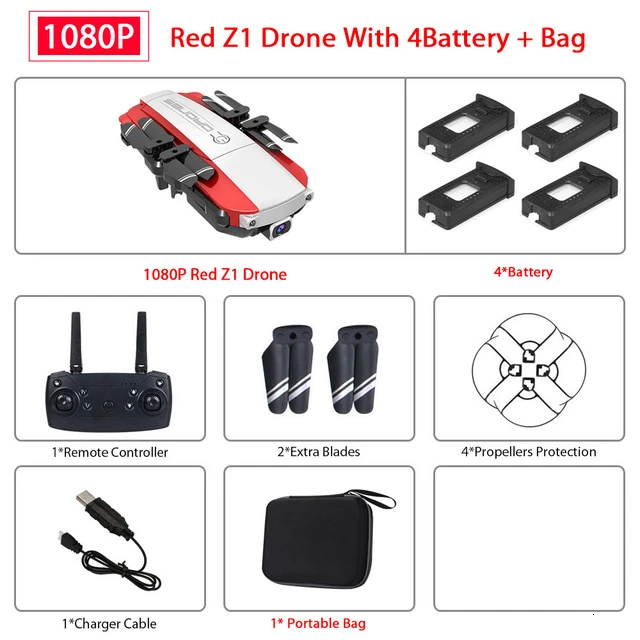 Z1 Wifi FPV мини-Дрон с камерой 1080P 4K HD Оптическое позиционирование потока управление жестами Rc Квадрокоптер Vs sg106 Visuo xs816 Дрон - Цвет: 1080P Red Z1 4B