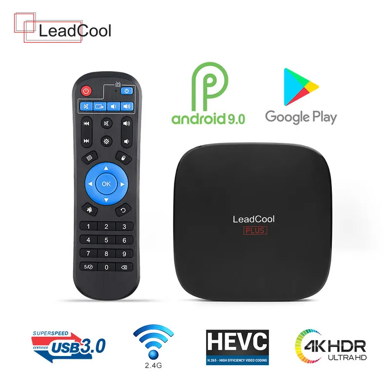 Leadcool Plus Android 9,0 Смарт ТВ приставка 2G/4G rom 16G/64G rom RK3318 четырехъядерный USB 3,0 2,4G/5G двухдиапазонный Wifi 4K HD медиаплеер