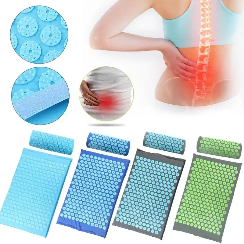 

66 x 42cm Massager Cushion Massage Mat Acupressure Back Relieve Body Pain Spike Mat Acupuncture Massage Yoga Mat with Pillow