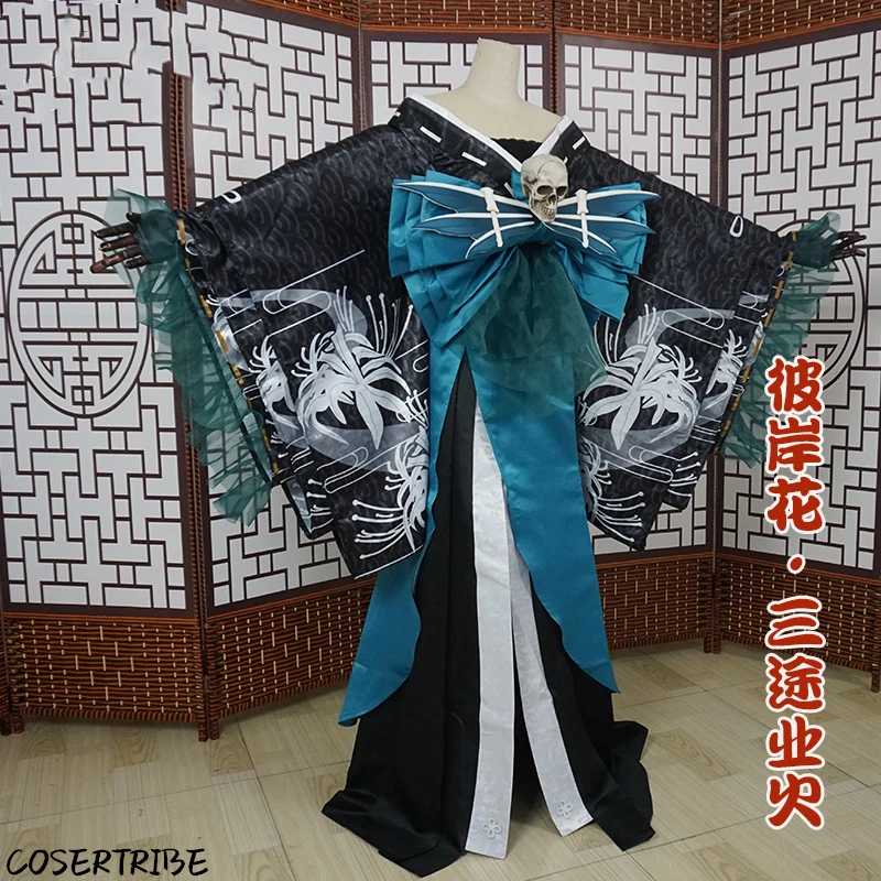 [По индивидуальному заказу] аниме Onmyoji Higanbana SanTuYeHuo SSR Shikigami Новое кожаное кимоно с черепом Косплей Костюм Хэллоуин