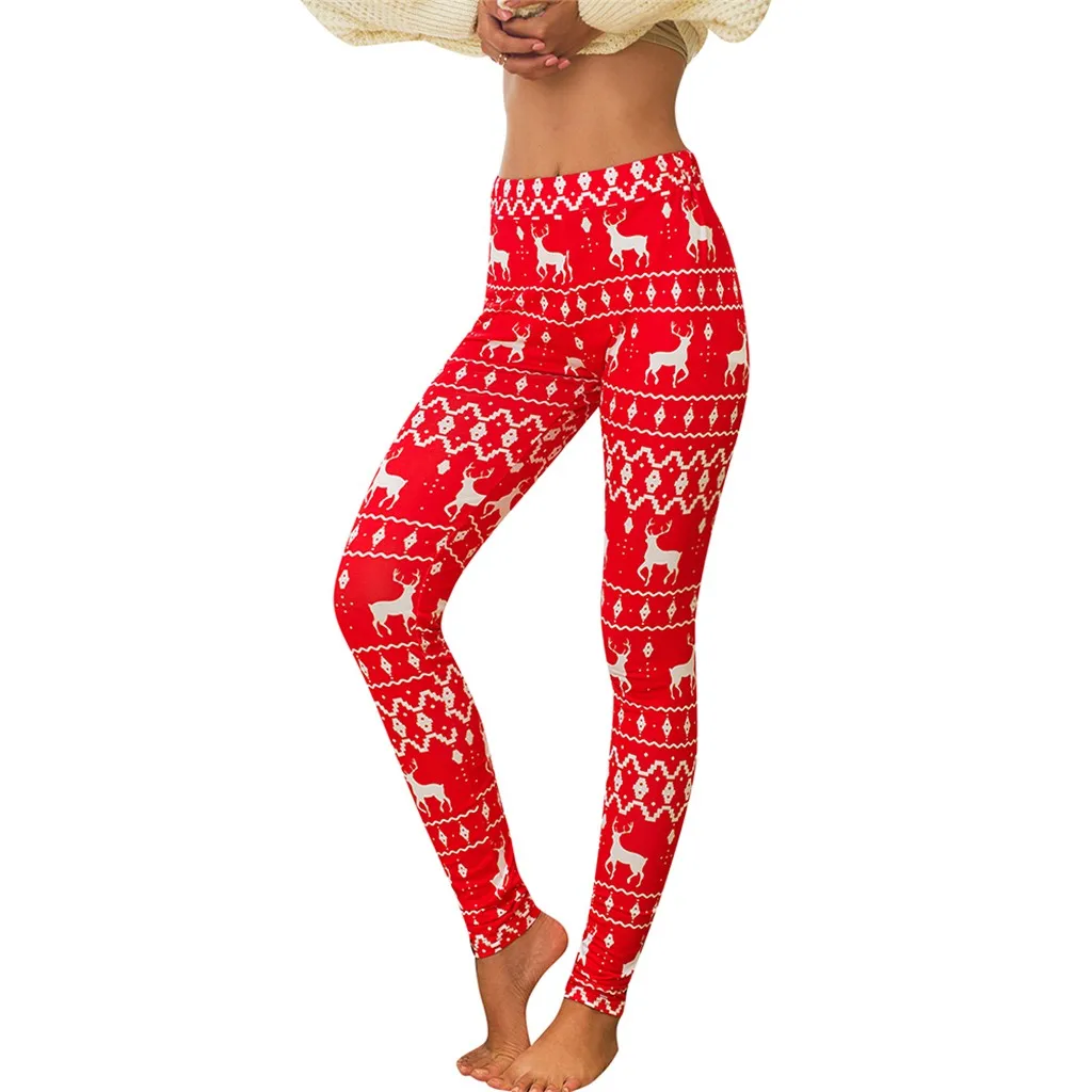 Рождественские леггинсы, спортивные женские, для фитнеса, повседневные, рождественские, с принтом лося, Санта Клауса, с высокой талией, спортивные, для спортзала, леггинсы, женские брюки#50 - Цвет: Red