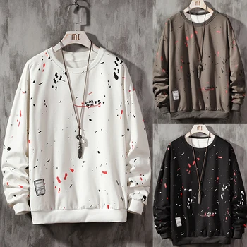 

Men's Sweatshirt Hoodie Top 2020 Autumn New Style Letters Print Patchwork O-neck Long Sleeves Pullover Sweatshirt