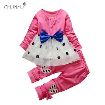 

Baby Girls Clothes Set Autumn Long Sleeve Lace Bowknot Tops+Pants 2pcs Suit Casual Baby Outfits for Princess Kids Girls Clothes