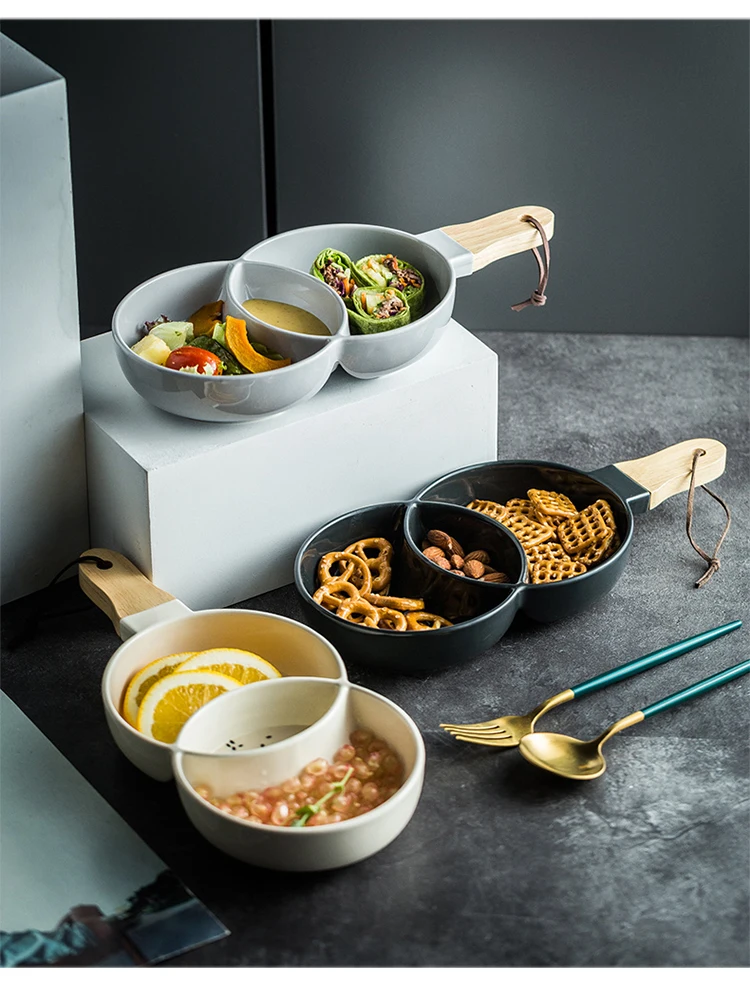 1 PC Nordic Ceramic Plate Tray Snack Nut Salad Plate Household Tableware Fruit Plate Dumplings Dish Tableware