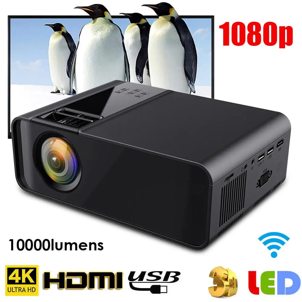 Черный Портативный 1080P светодиодный умный проектор домашний кинотеатр 720P 110 V-240 V