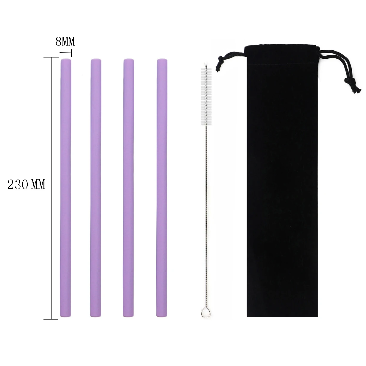 4up Purple 6 шт./компл. силиконовые соломинки многократного использования соломинки шириной 8 мм длинные гибкие соломинки с чистящей щеткой и сумкой для 20 унций бар Вечерние - Цвет: 4up Purple