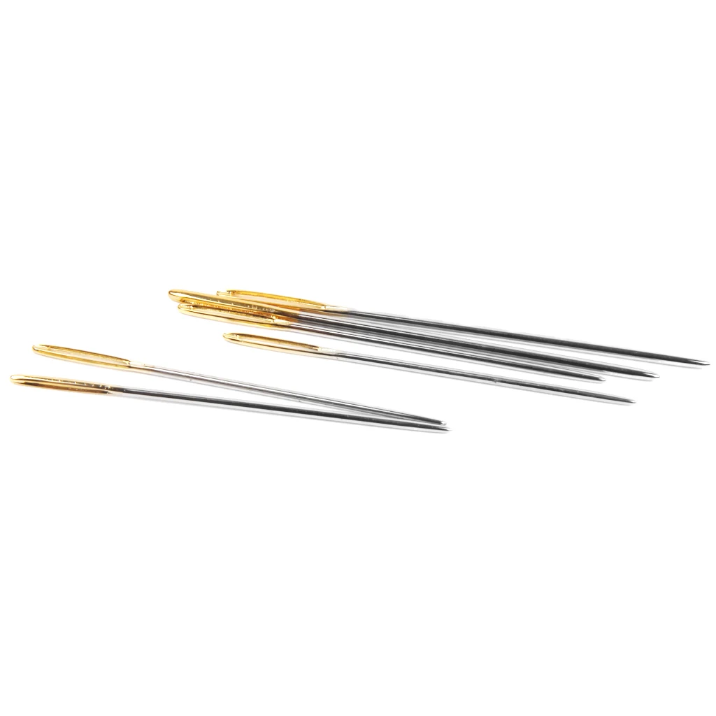 6Pcs Steel Large Eye Blunt Needles Yarn Needles for Knitting Crochet Projects (Gold End)