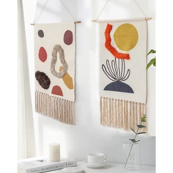 

Nordic Hand-woven Homestay Tassel Tapestry Hanging Canvas Wall Hanging Handmade Bohemian Retro Art Hanging Cloth Home Decor