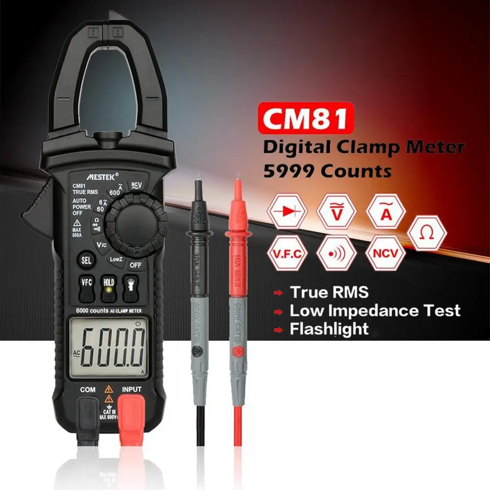 CM81 цифровой клещи мультиметр истинный RMS 5999 отсчетов AC Вольт Ампер Ом LowZ NCV