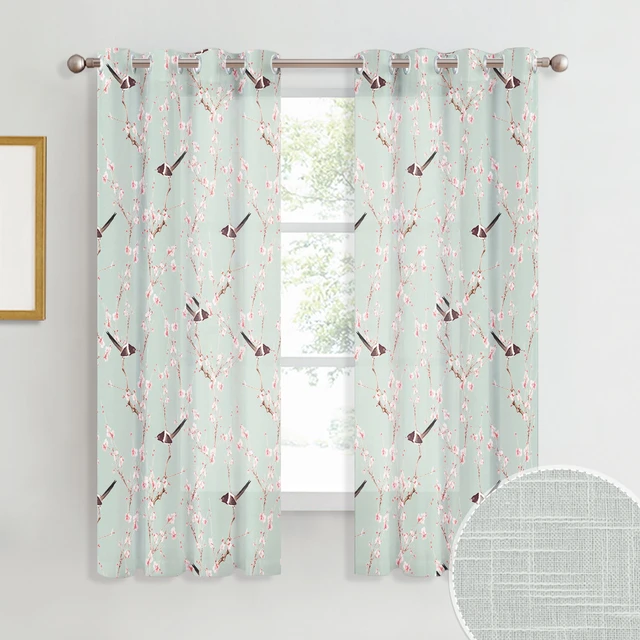 Nicetown Floral Sheer Curtains Linen Textured Voile Curtains For