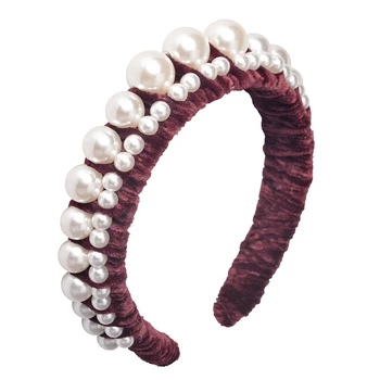

Velvet Border Hair Band Big Pearl Fashion Girl Hair Band Double Pearl Headband