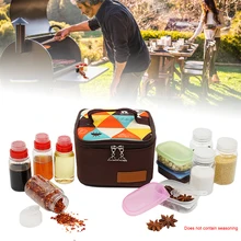 10 Pcs Seasoning Jar Set with Storage Bag Portable Spice Container Salt Shaker Powder Liquid Sauce Bottle for Camping BBQ Picnic