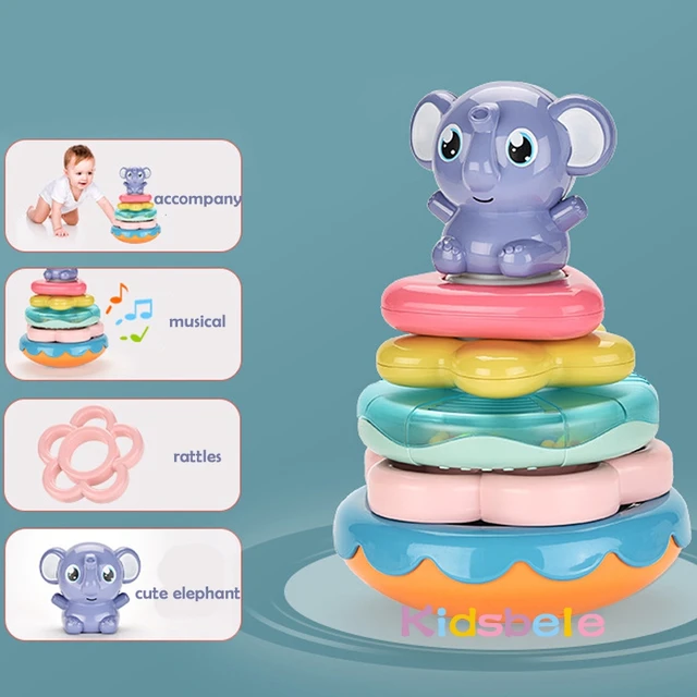 Baby Musical Toy Rattles For Kids Infant Interactive Stacking Ring Tower Early Learning Elephant Toddler Educational Tumbler Toy 5