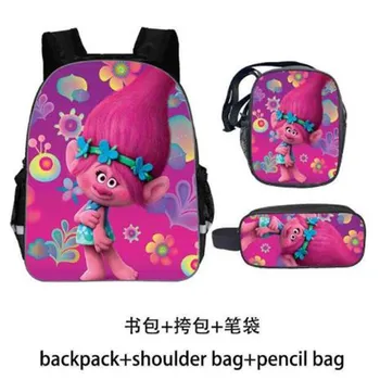 

16 Inch Cartoon Trolls Backpack For Teenagers Girls Anime Dipper Games TV Show Animal Kindergarten Bags School Gift Bag 3pcs/set