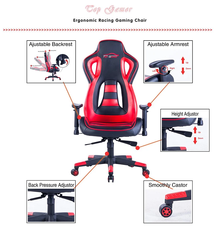 

High Quality Office Chairs With Pillow Foot Pad Seat Back Adjustable Lifting Tilt Swivel Chair Artificial Leather Game Chair HWC
