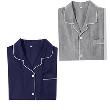 100% Cotton Pajamas Couple Solid Color Home Clothes Sets Cotton Double-layer Pajamas Sets 21-1559
