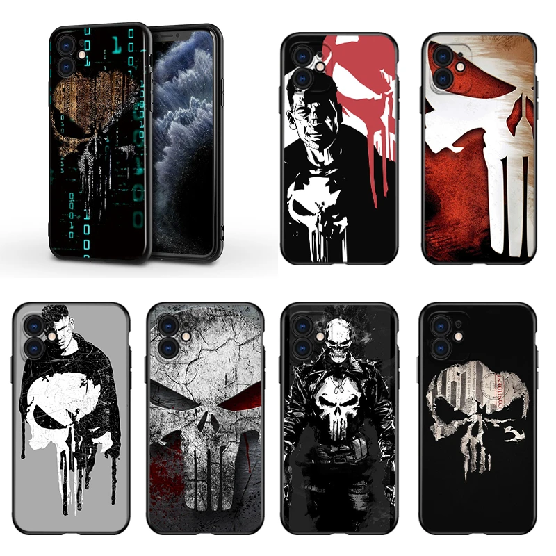 iphone 13 pro max case leather Marvel Punisher For Apple iPhone 13 12 11 Mini XS XR X Pro MAX SE 2020 8 7 6 5 5S Plus Black Silicone Phone Case iphone 13 pro max case