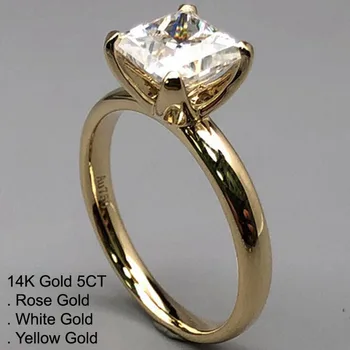 

14K Yellow Gold 5 Carat Moissanite Diamond Ring Women Princess Cut Square Wedding Party Engagement Anniversary Ring 5 Ct D Color