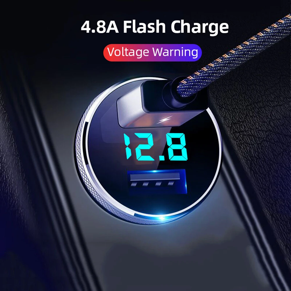 4.8A Мини Двойное USB металлическое зарядное устройство для автомобиля цифровой дисплей Авто 2 порта быстрое автомобильное зарядное устройство для iPhone 11 Pro Max huawei P20 Xiaomi