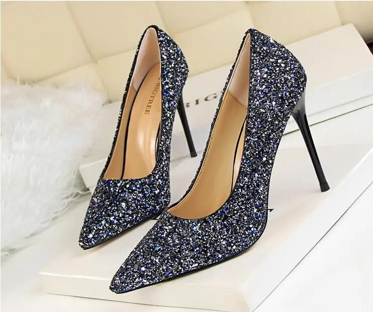 

2024 New Women Pumps Glitter Crystal High Heels For Women Shoes Gold Black Elegant Wedding Chaussures Femme Stiletto 10CM
