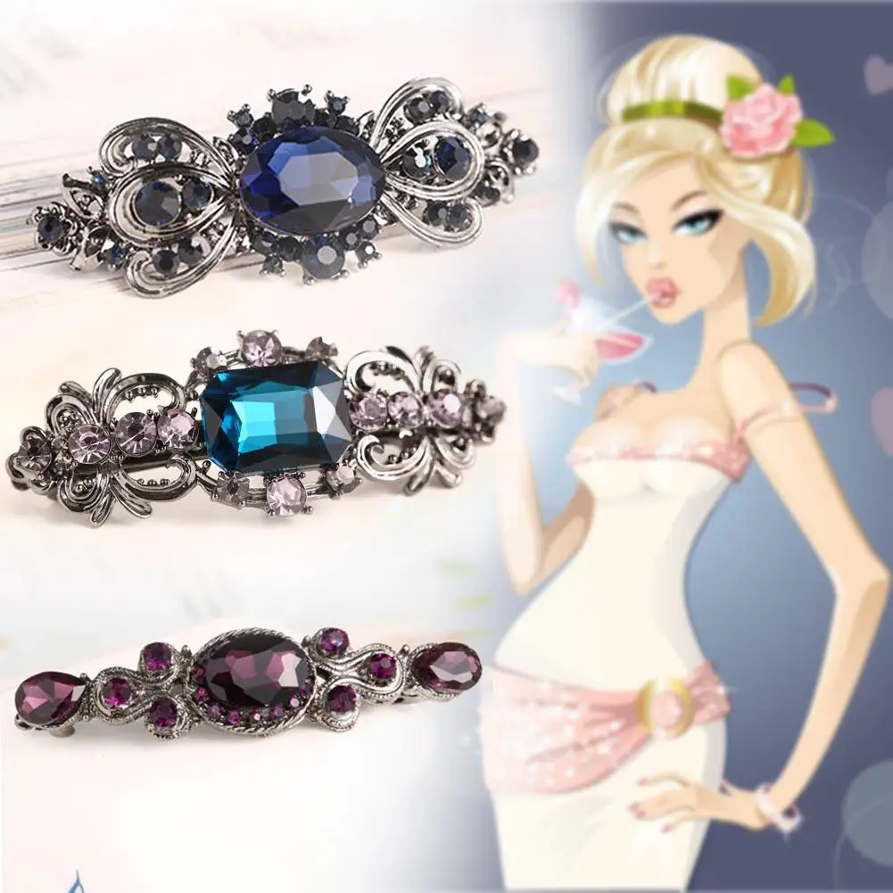 Wedding Diamond Rhinestone Crystal hair pin clip Barrette Hairpin Alloy blue |