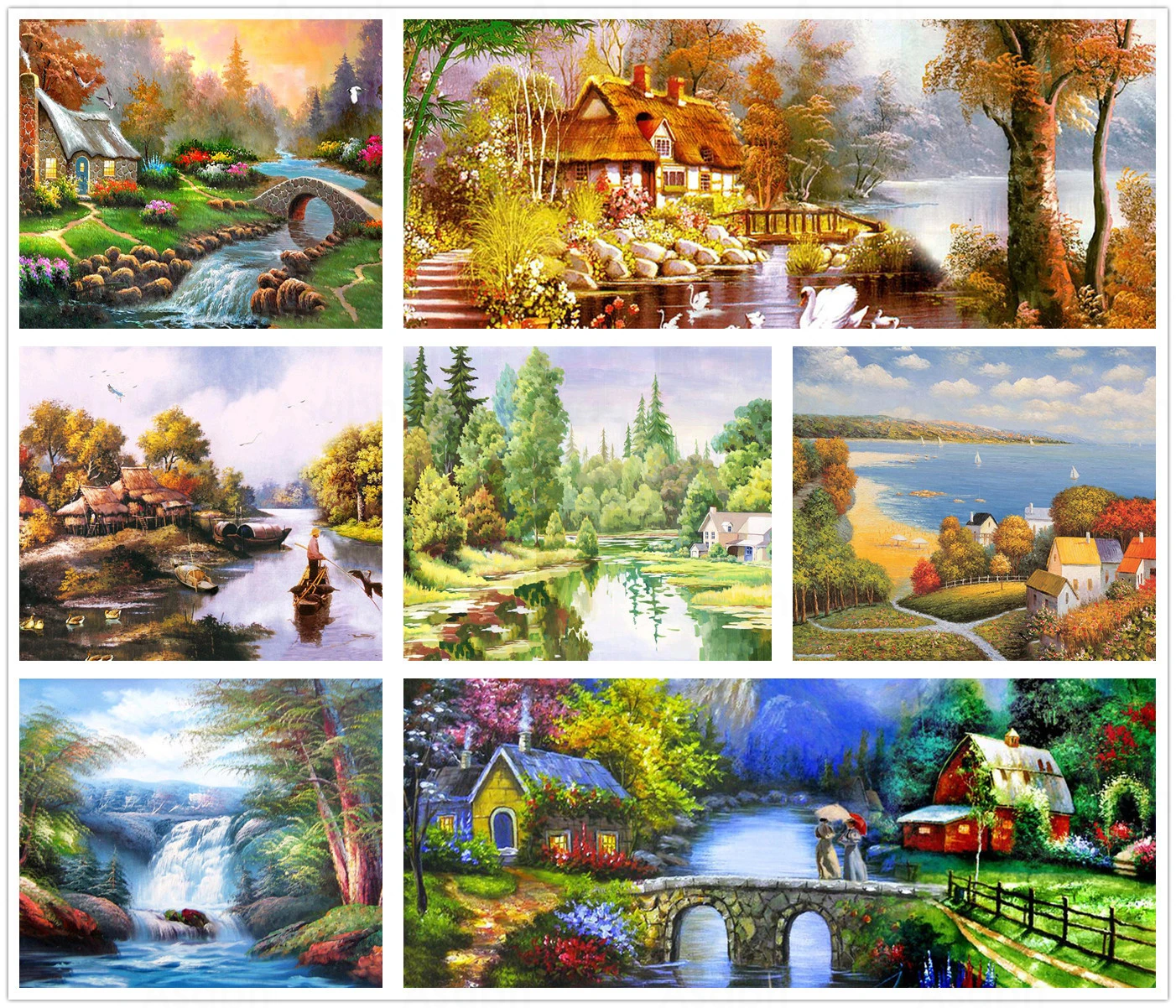 Nature Scenery Village Landscape 5D Diy Full Square and Round Diamond Painting Embroidery Cross Stitch Kit Wall Art Home Decor