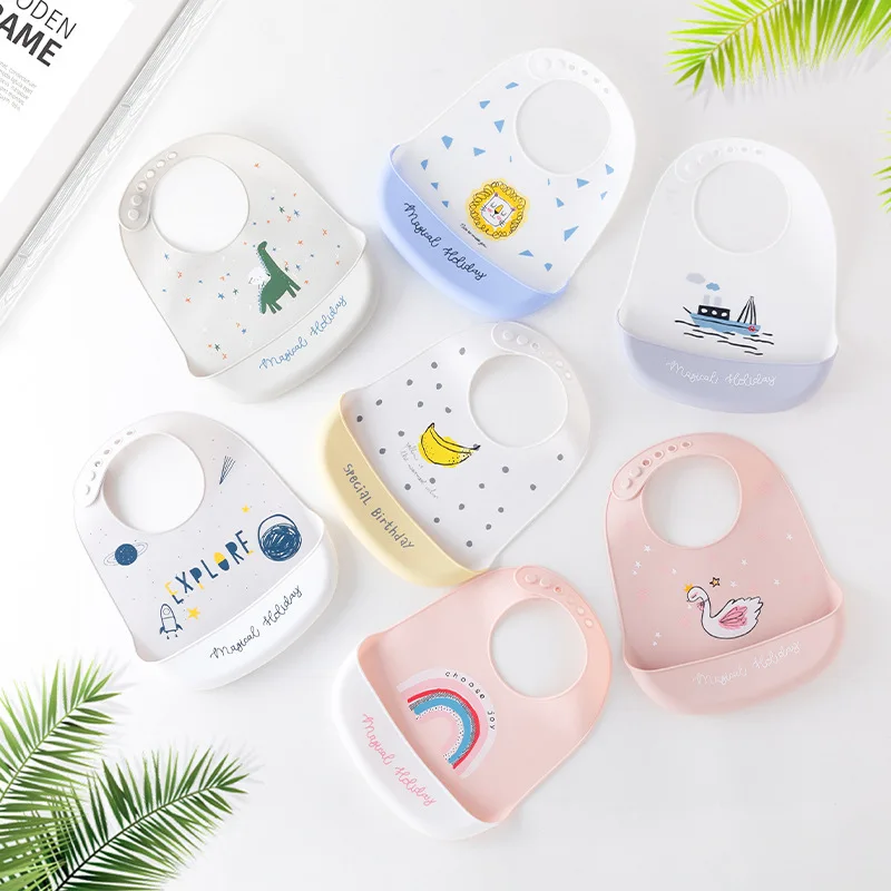 Soft Silicone Baby Bibs Boys Girls Stuff Waterproof Bib Feeding Infant Newborn Cartoon Aprons Toddlers Burp Cloths Bandana | Мать и