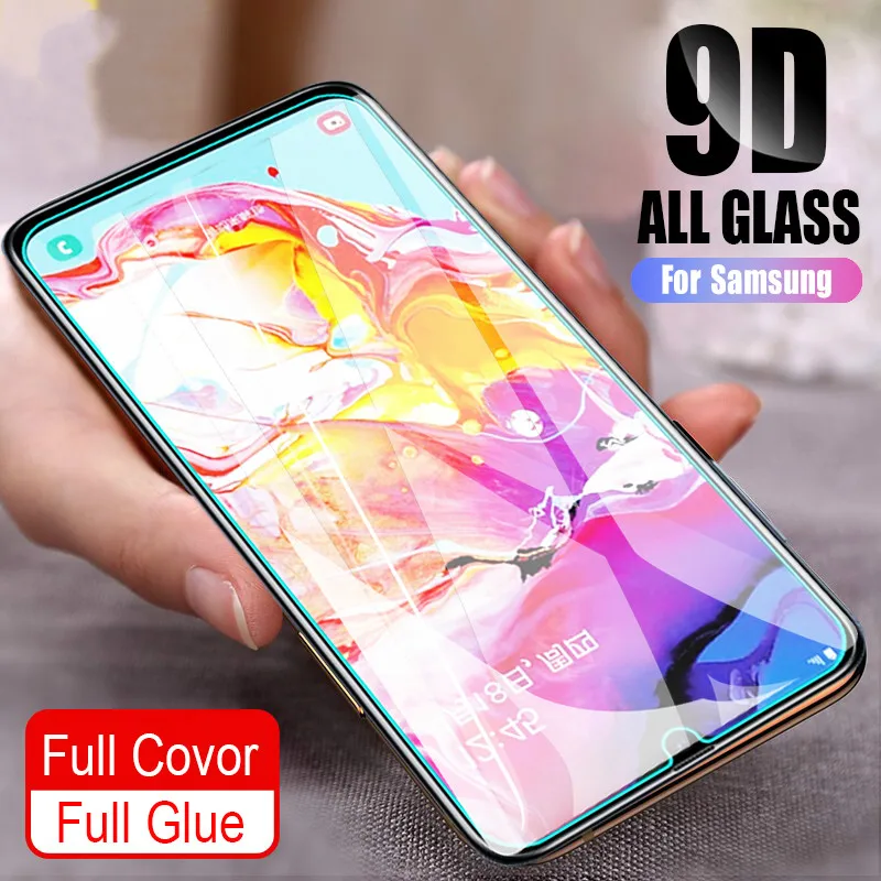 

9D Tempered Glass Full Cover For Samsung Galaxy A50 M50 A70 A60 A80 A90 A20 A20E A2 Core A9 2019 M30 M10 Screen Protector Film