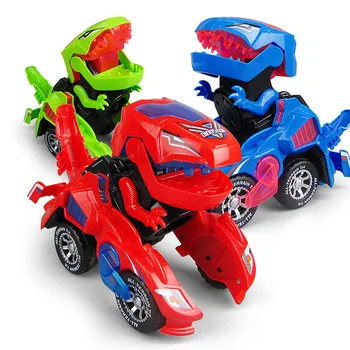 

Red 3D Deform Dinosour Universal Wheel Dinosour Car Transformation Robot Vehicle LED Electric Car Toy With Light Music Gift Kids