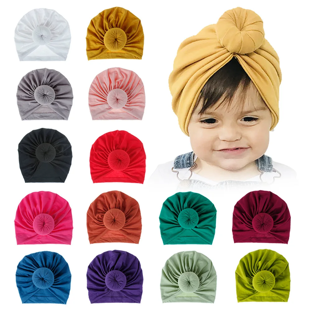 Fashion Mommy and Baby Cotton Round Ball Flower Hat Women Caps Girls Newborn Turban Knot Kids Adult Headwear Hair Accessories