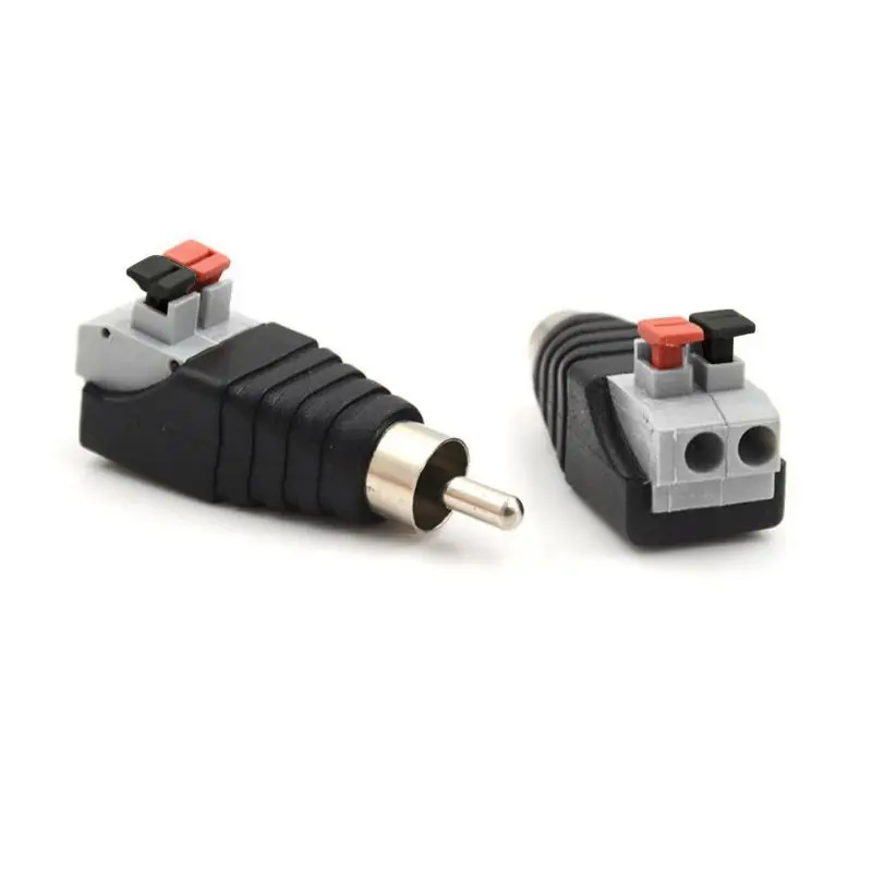

2pcs/set Audio Adapter Male RCA Connector Portable Plastic Metal Speaker Wire Cable Cord Jack Plug