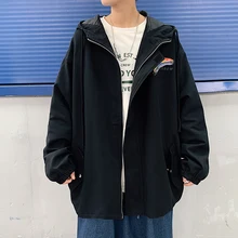 

2020Spring/Autumn Oversize Thin Cotton Hooded Jackets Men's Large Casual Work Jacket M-5XL Rainbow Print Coat Streetwear Clothes