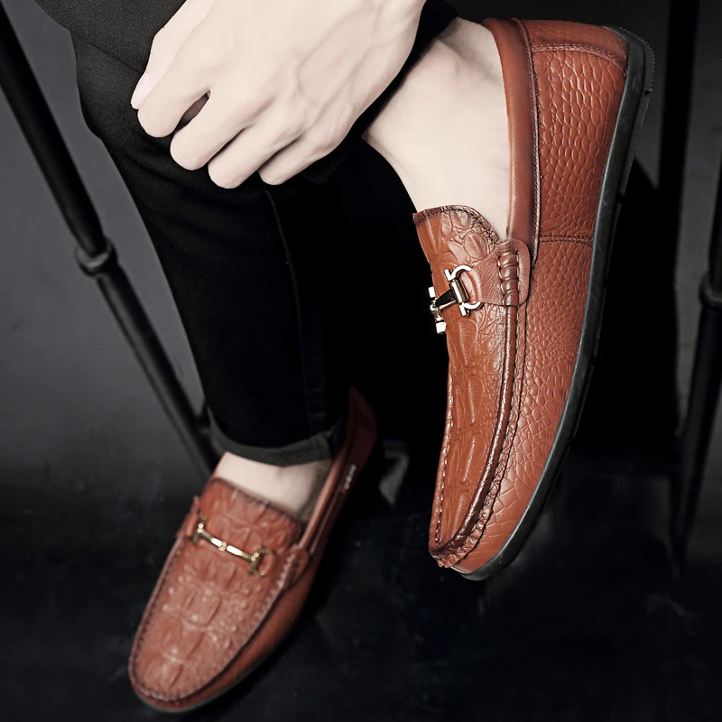 Модная дизайнерская обувь из натуральной кожи с принтом Мужская кожаная на