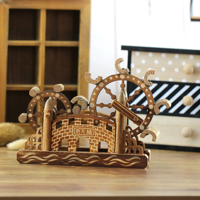 

Manufacturers Direct Selling Wood ming yue qiao Waterwheel Wood Crafts Ornament Gift Home Crafts Wholesale