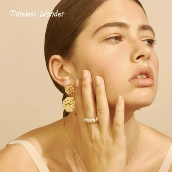 

Timeless Wonder Stunning Geo Tiered Lion Drop Earrings Women Statement Jewelry Punk Hiphop Gothic Runway Ins Trendy Rare 6655