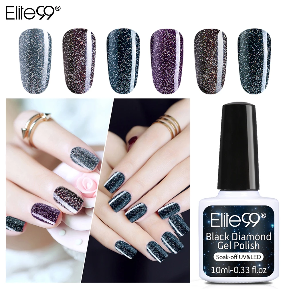 Elite99 10 мл черных масок Diamond лак для ногтей Гель-лак Сияющий блестящий гель