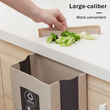 

Wall Mounted Folding Waste Bin Kitchen Trash Can Built-in Garbage Bag Box Coverless for Home Bathroom SP99