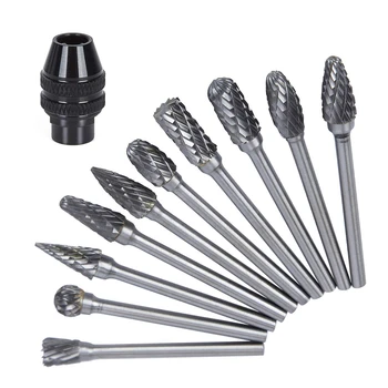 

11x Multi-Function Three-Jaw Mini Drill Chuck Rotary File Set Woodworking Wood Carving Head