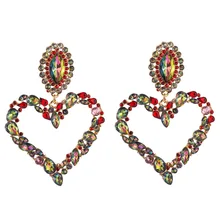 

European And American Heart-shaped Colored Diamond Retro Temperament Exaggerated Earrings Super Flash Full Diamond Earrings