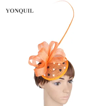 

Women Sinamay Fascinator Hat Cocktail Wedding Party Headpiece Fashion Headwear Lady Hairbands Orange Hair Accessories Fedora