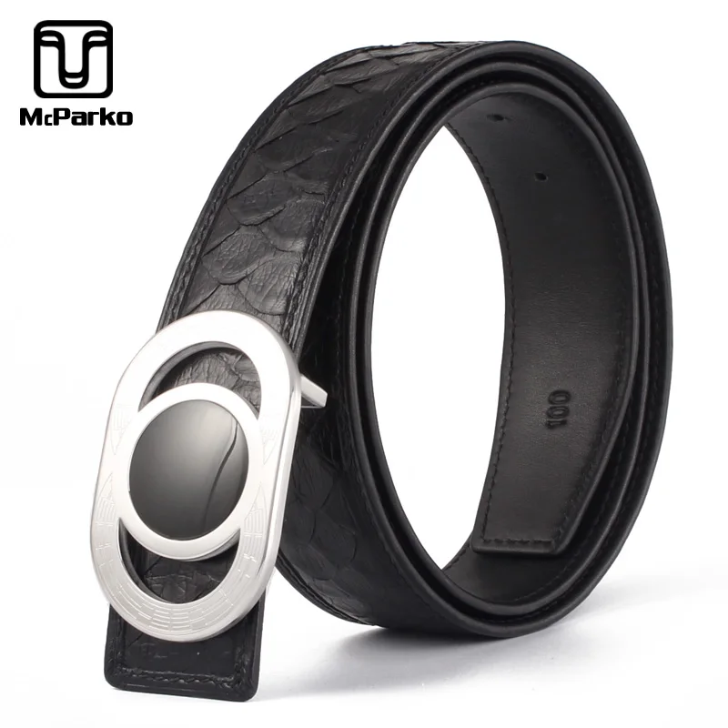 

McParko Python Leather Belt Men Original Brand Designer Waist Belt For Men Fashion Snakeskin Jeans Belt 3.8cm Luxury Mens Gift