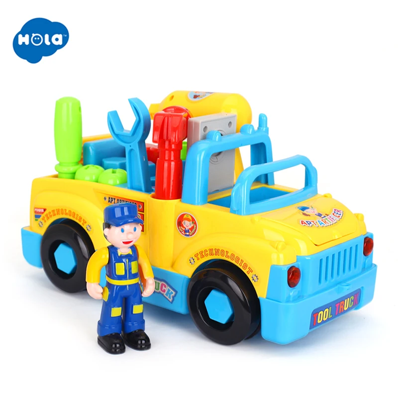 HOLA TOYS 789 Bump'n'Go Игрушечный Грузовик с электрической дрелью и различными инструментами, огнями и музыкальной игрушкой для детских подарков