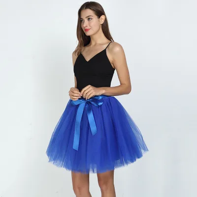 7Layered 50cm Tulle Skirts Womens 26 Colors Adult Tulle Skirt Elastic High Waist Pleated Midi Skirt Fashion Wedding Jupe - Цвет: royal blue