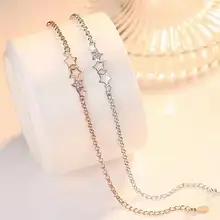 925 пробы серебро/розовое золото цвет звезда звено браслеты со звездами для женщин Звезда Шарм браслет с цирконом Кристалл Регулируемая цепочка