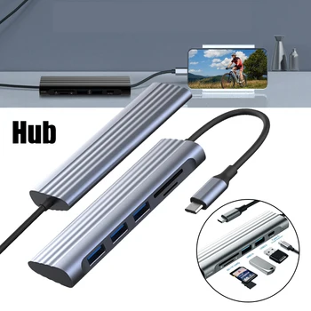 

USB C Hub Multiport Adapter Portable Aluminum Alloy with HDMI Output USB Port Compatible for More Type C Devices FKU66
