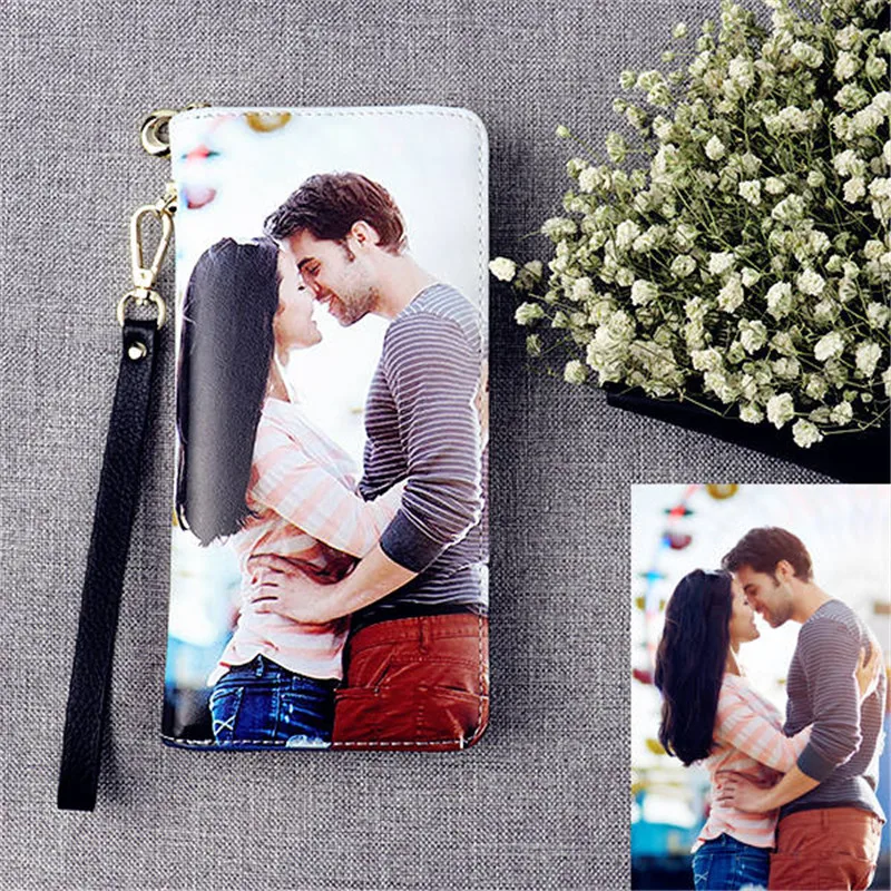 

Personalized Gift for Christmas Birthday Anniversary Custom Two 2 Picture Photo Gifts for her him Zipper Long Wallet Women Men
