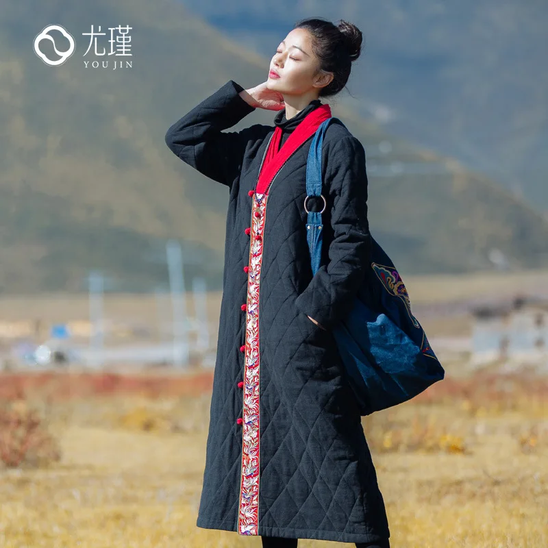 

Factory Sales 2019 National Wind Winter New Style Cotton-padded Jacket Chinese Style Retro WOMEN'S Dress Mid-length Chinese Cost
