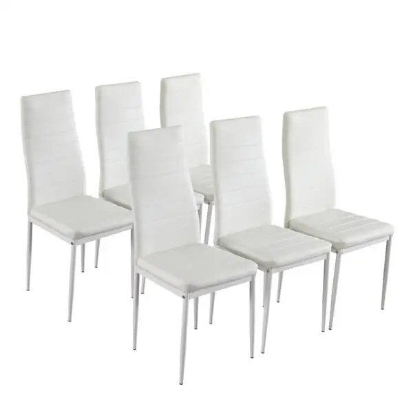 

6PCS/Set Dining Chairs Soft Leather Upholstery Chairs Waterproof Elegant Assembled Stripping Texture High Backrest Dining Chairs